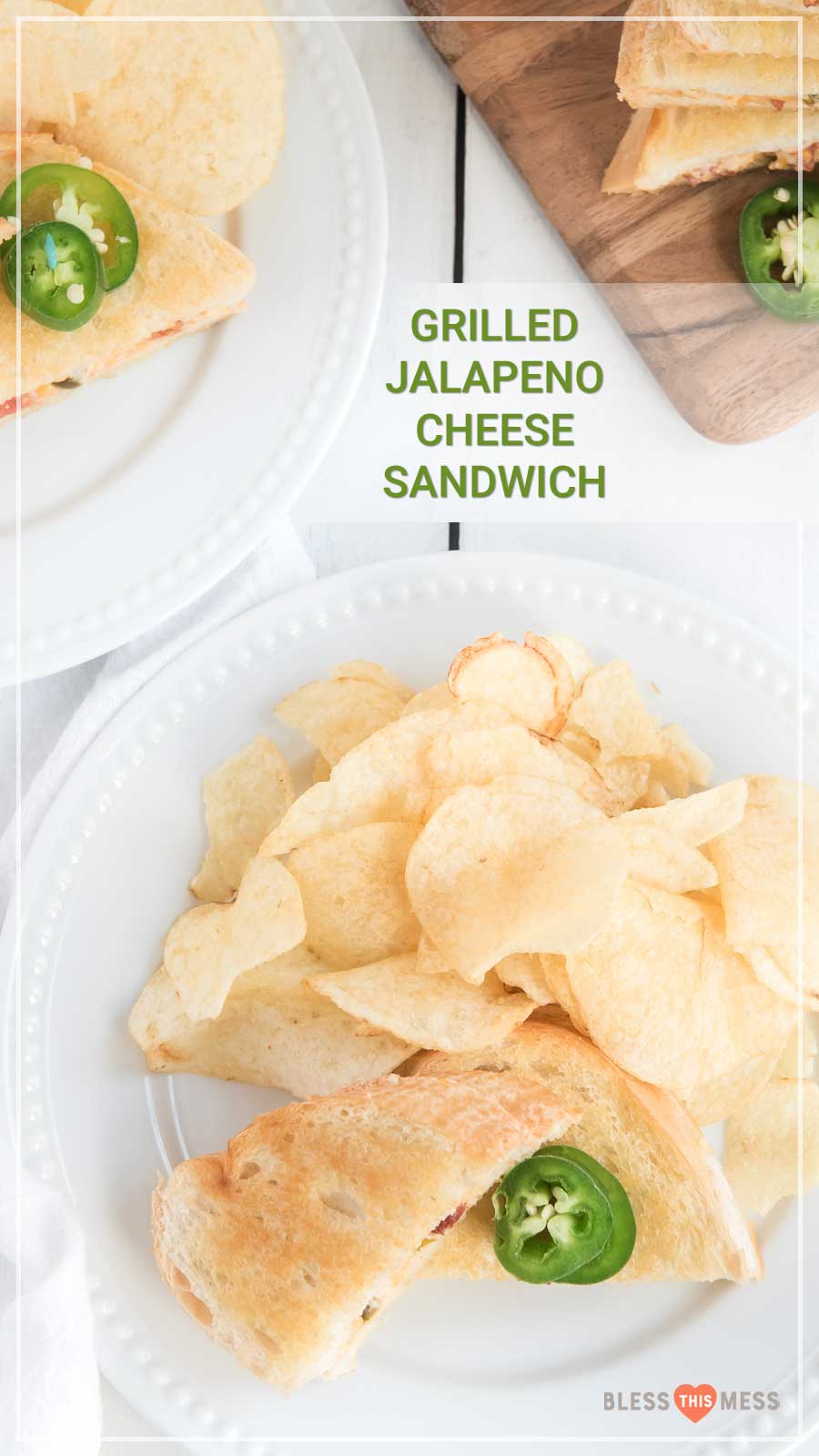 Jalapeno popper grilled cheese sandwich with potato chips