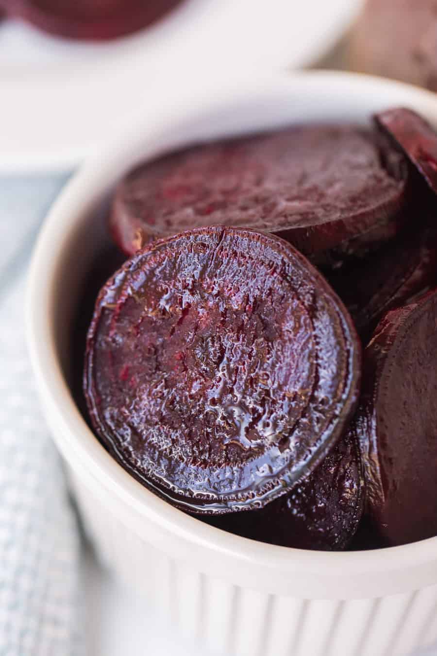 roasted beets in white ramekin