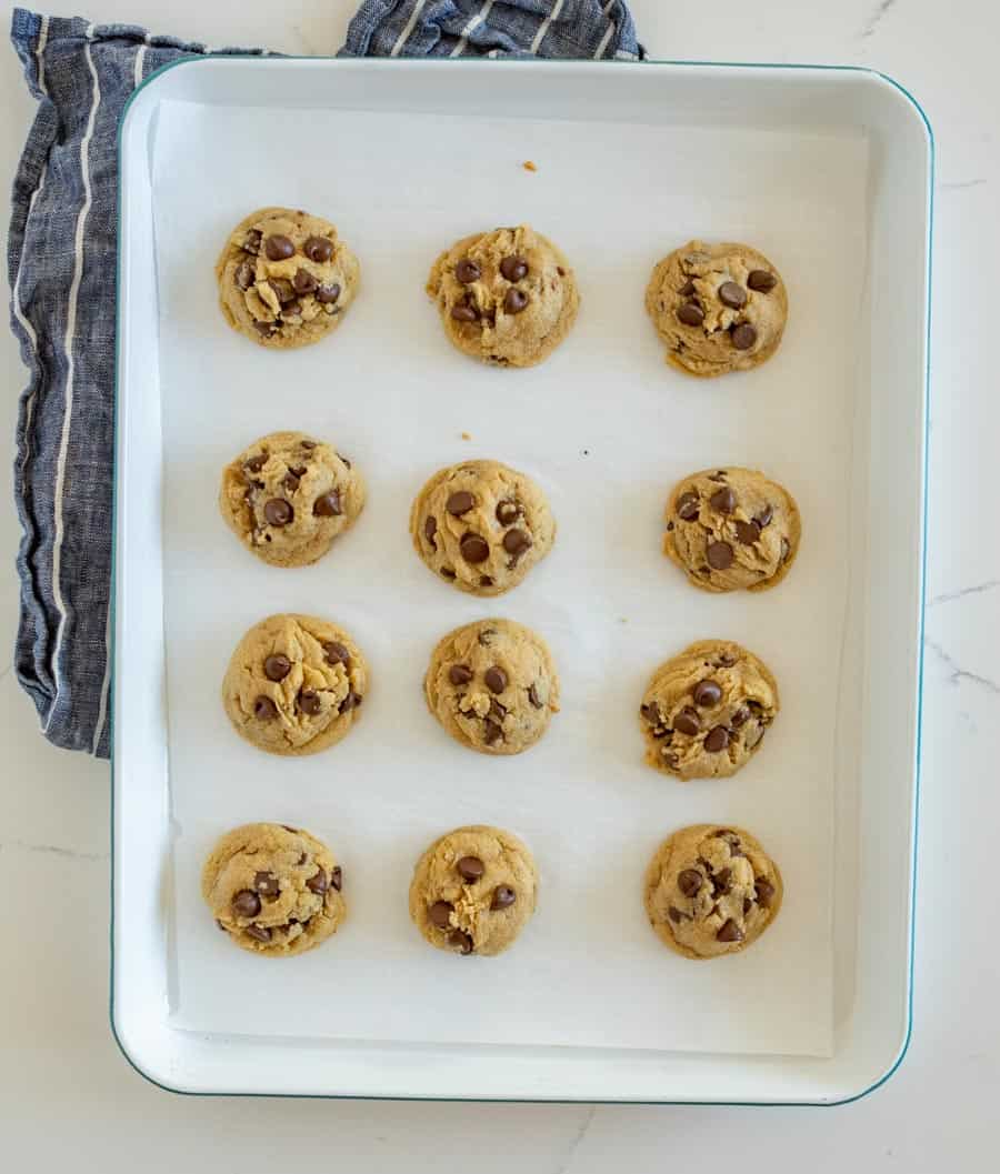 white tray with chocolate chip cookies