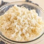 white rice in glass bowl