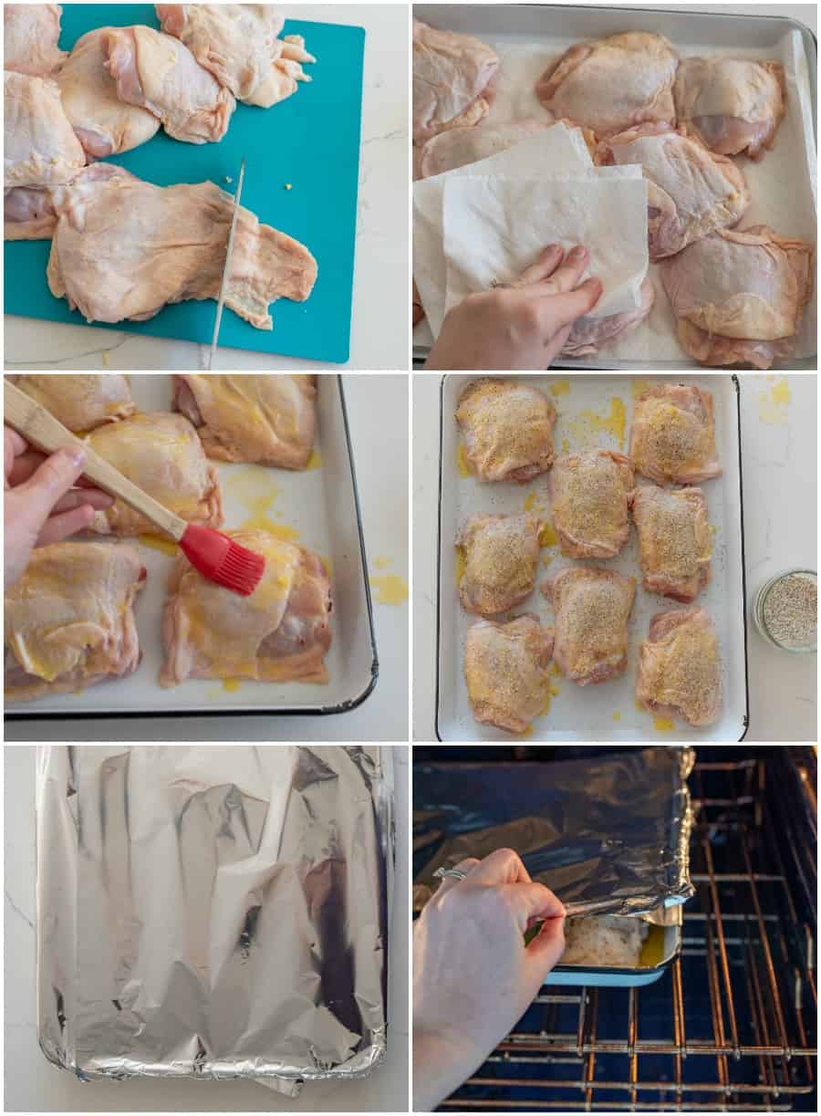 how to make baked chicken thighs collage image