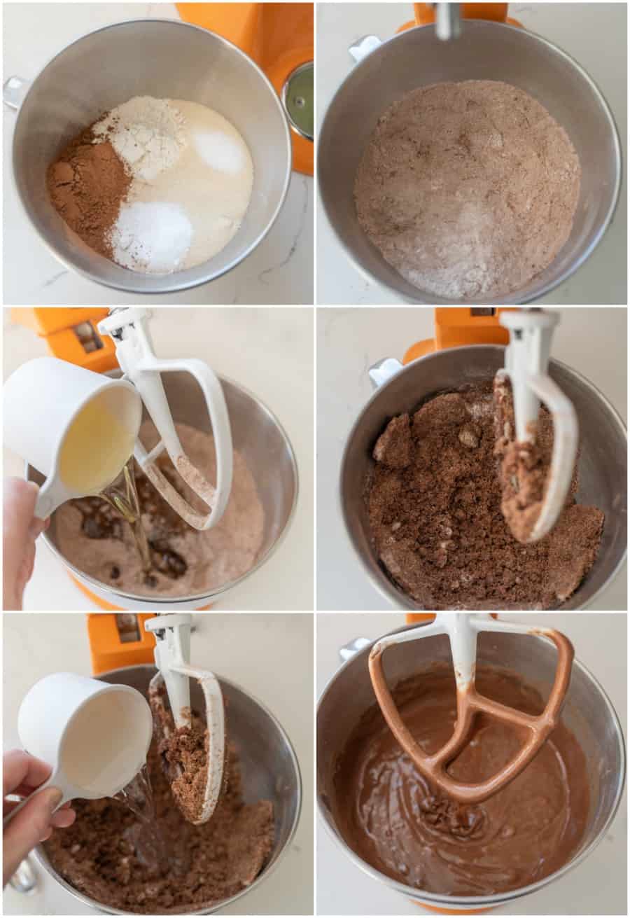 how to make easy chocolate cupcake batter with mixer collage image