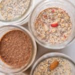 top view of various flavors inside wide mouth mason jars of overnight oats