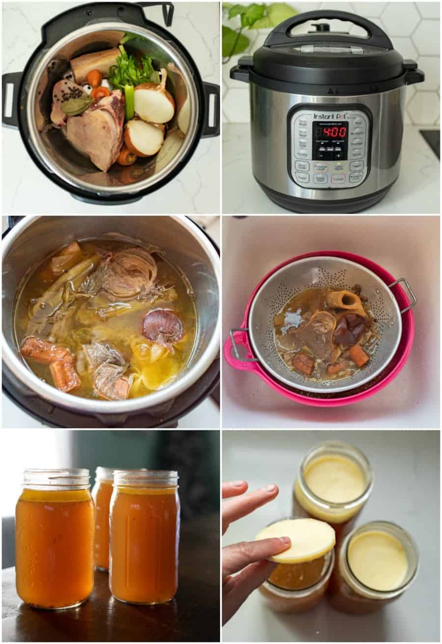 collage image of how to make beef bone broth in instant pot