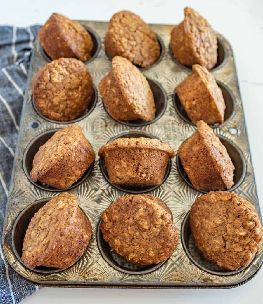 brown sugar oatmeal muffins on muffin tin