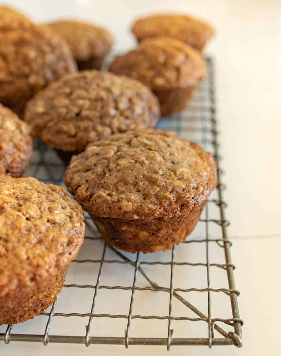 brown sugar oatmeal muffins on cooling rack