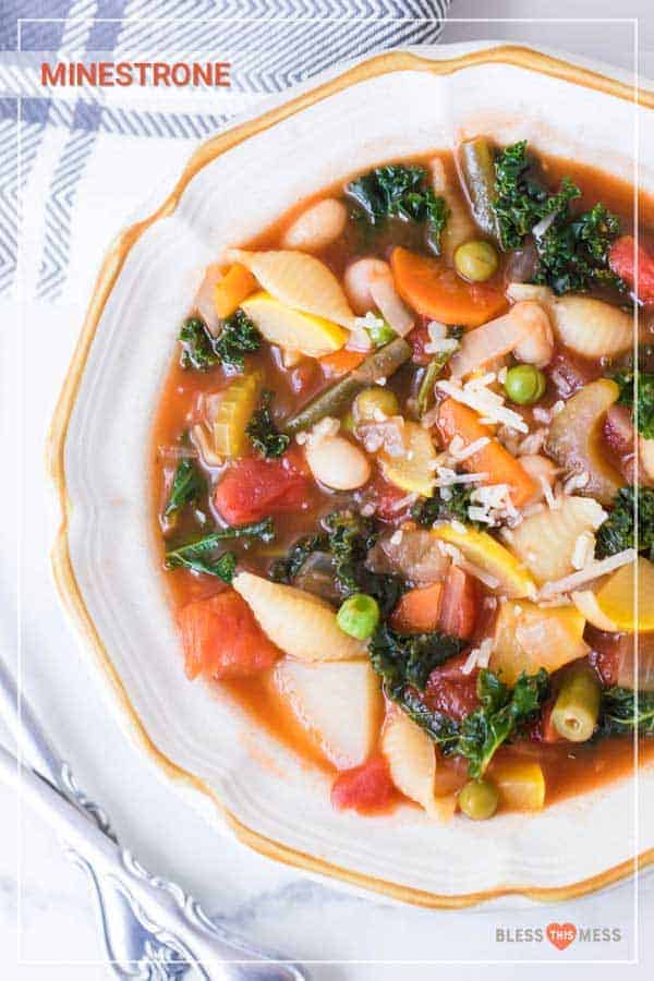 white bowl filled with class minestrone soup