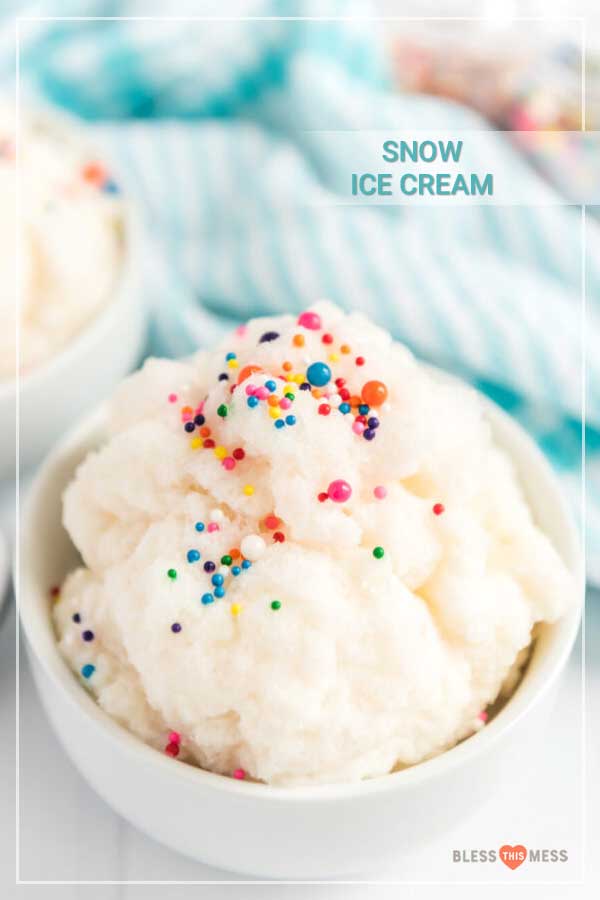 This snow ice cream recipe is made with just 4 ingredients: fresh snow, evaporated milk, a little sugar & vanilla. Four ingredients never tasted so good! #snowcream #snow #icecream #DIYicecream #sugaronsnow #homemadeicecream #easyhomemadeicecream