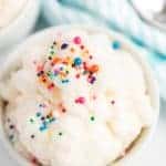 snow ice cream in a dish with colored sprinkles