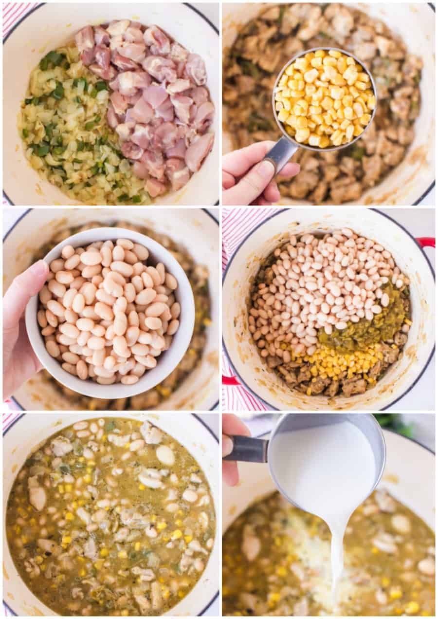 collage image of how to make white bean chicken chili