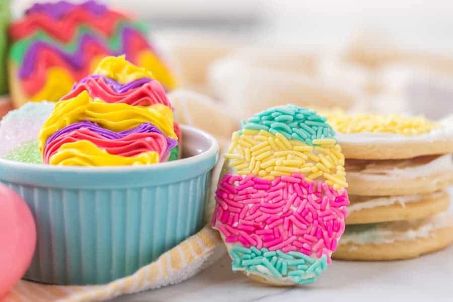 closeup of easter sugar cookie with sprinkles