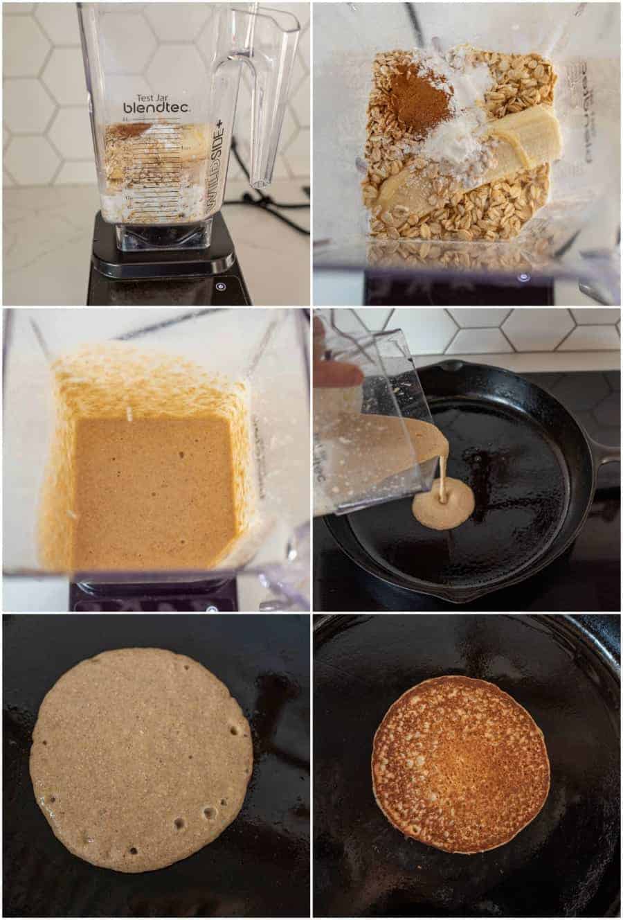 how to make healthy banana pancakes collage image