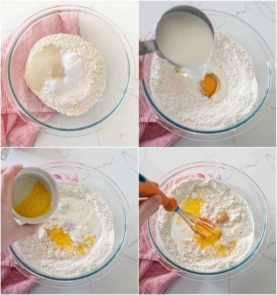 how to make chocolate chip pancake batter collage image