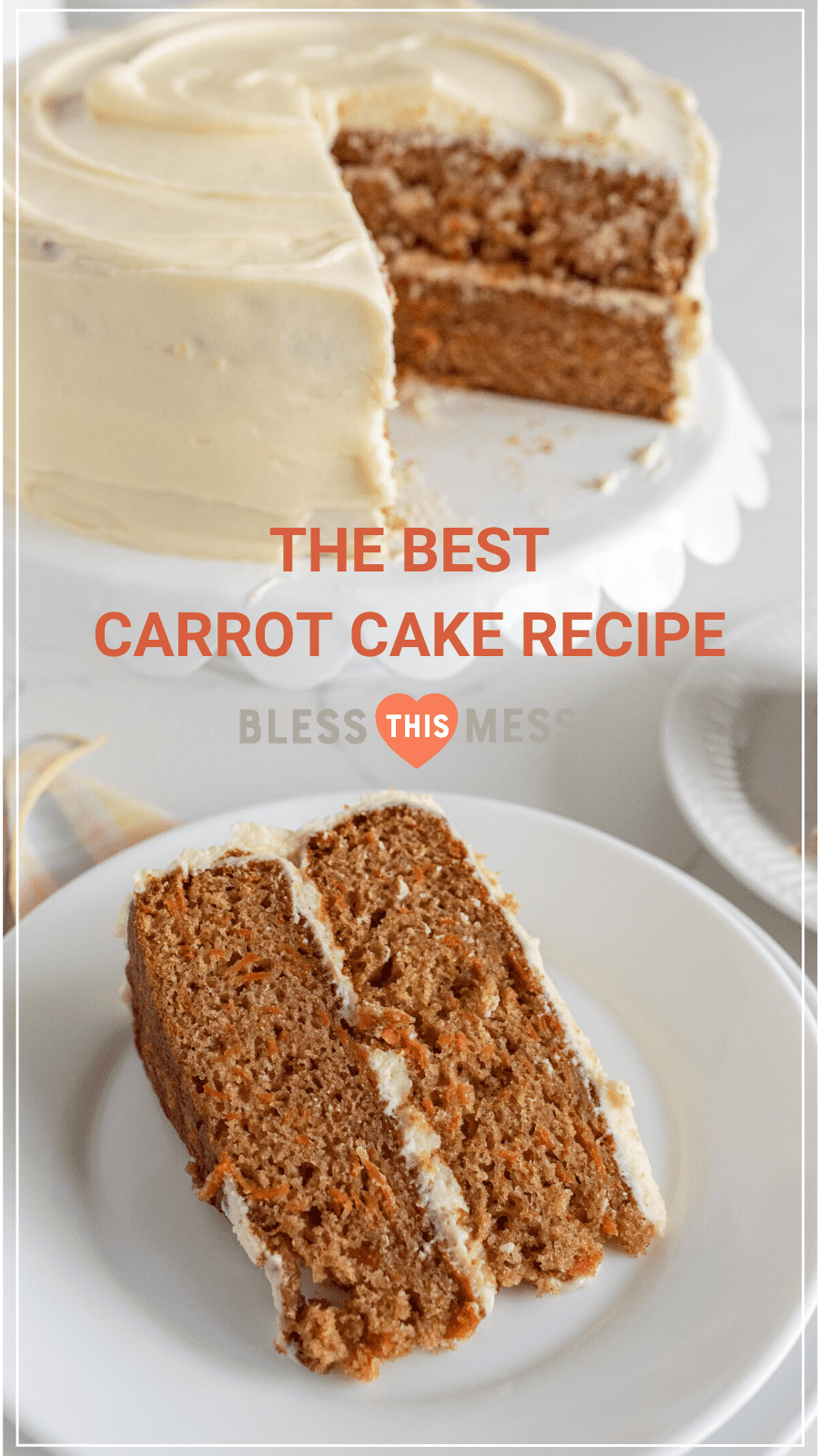 carrot cake on round white plate recipe pin