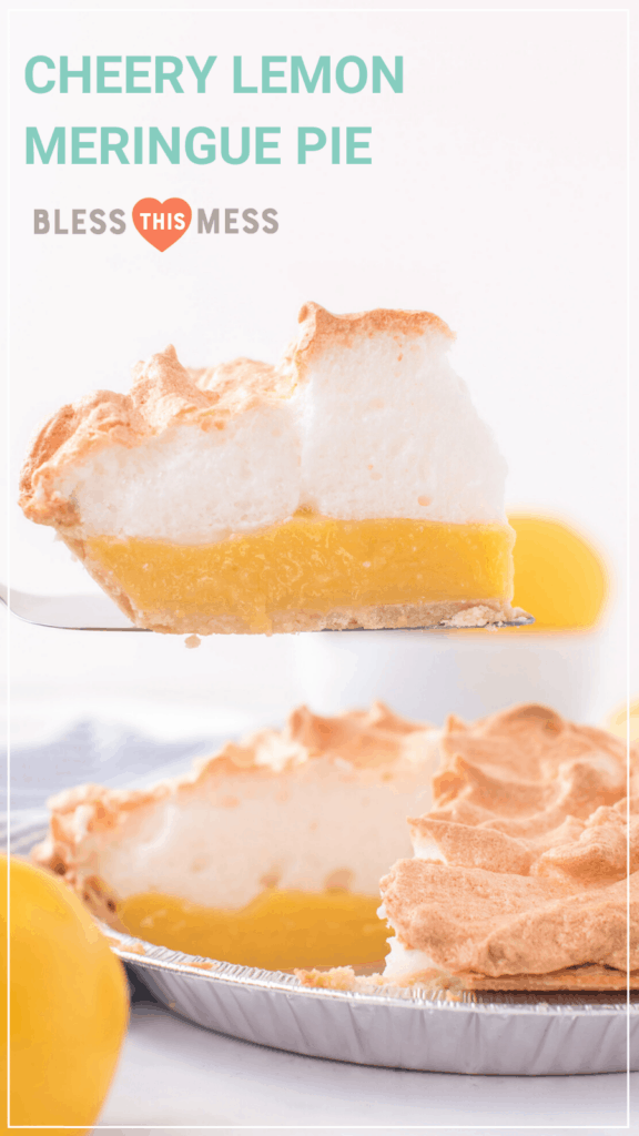 lemon meringue pie with slice remove on pie server