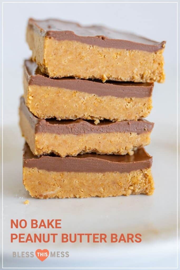 no bake peanut butter bars in a stack