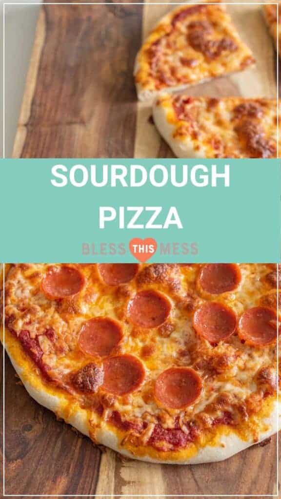 pin of "sourdough pizza" with a photo of handmade pepperoni pizza