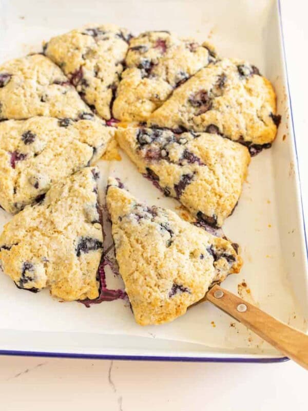 blueberry scones cut into servings