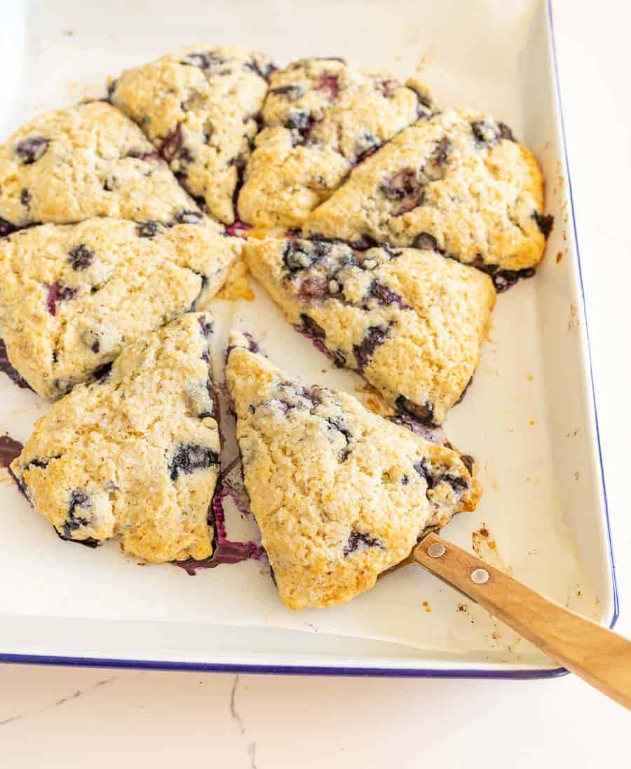 blueberry scones cut into servings