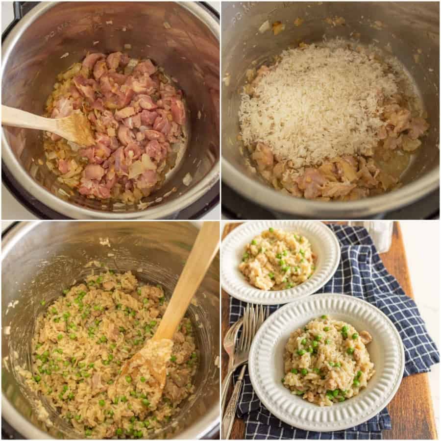 how to make chicken and rice in an instant pot collage image