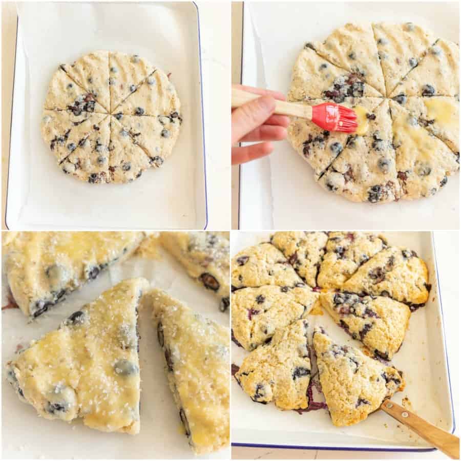 collage image of how to prepare blueberry cream scones