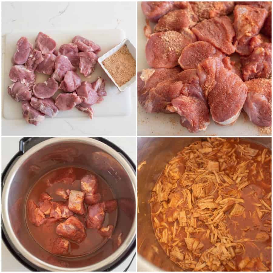 collage for steps for making pulled pork in the instant pot