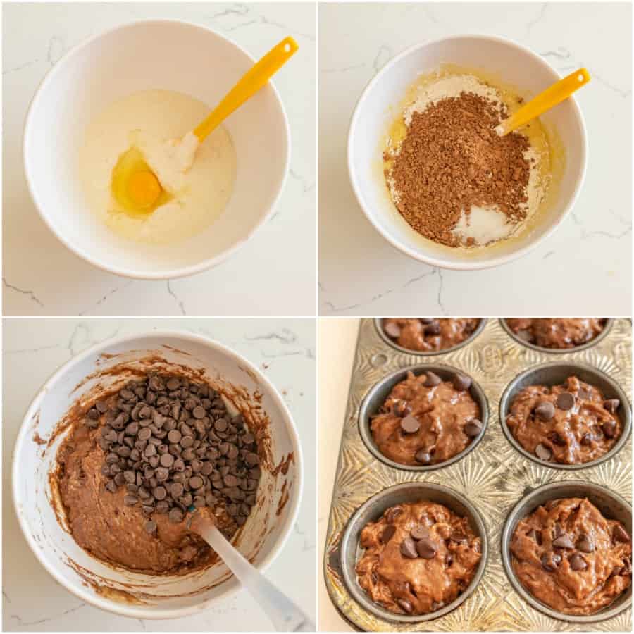 collage of step needed to make muffins