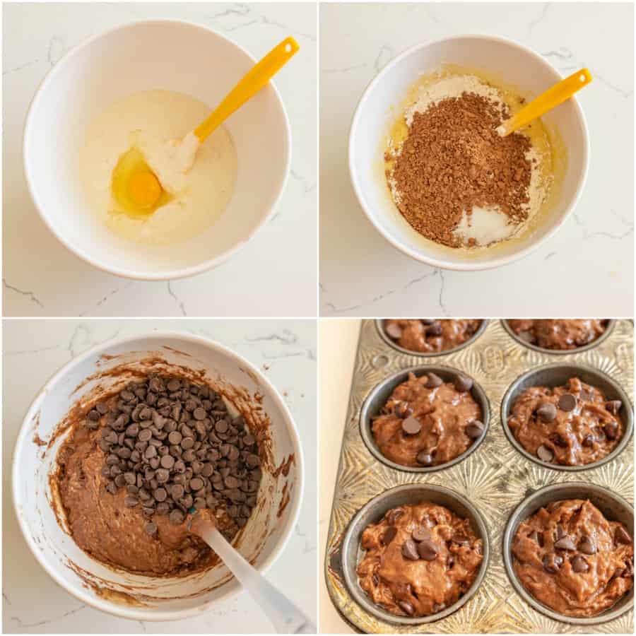 collage of step needed to make muffins