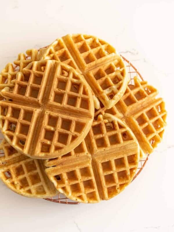 sourdough waffles on a cooking rack