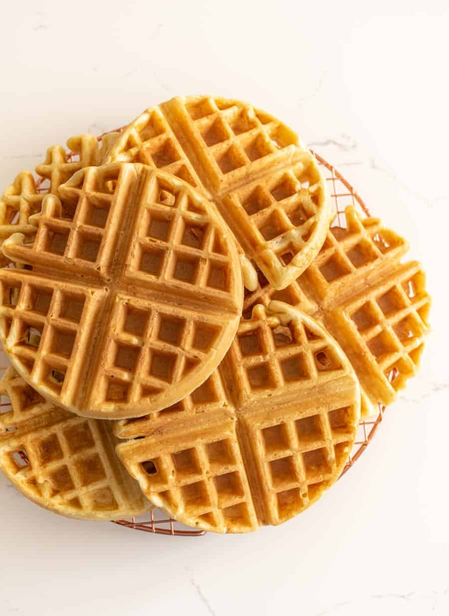 sourdough waffles on a cooking rack