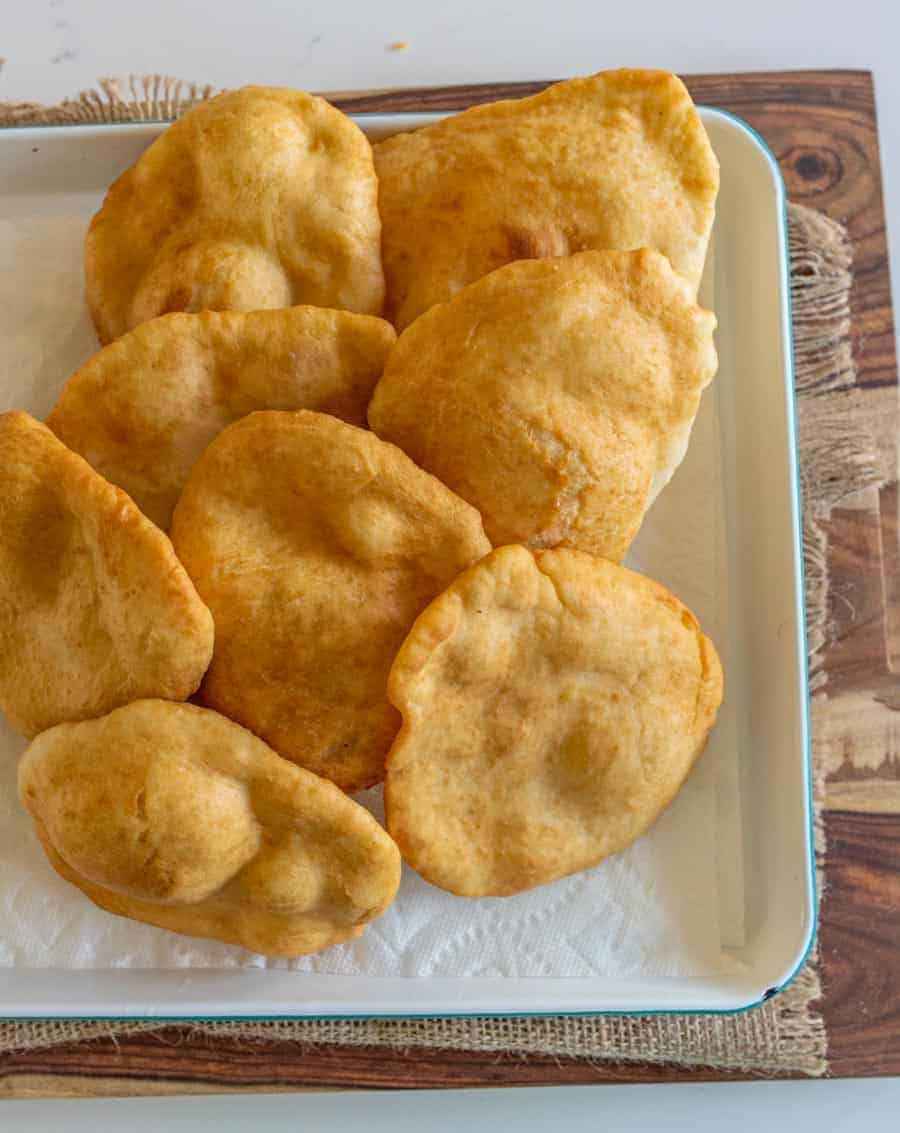 pan of cooked frybread ready to eat