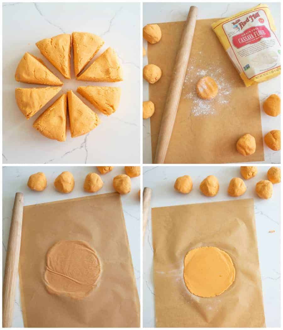 picture collage on how to roll out tortillas without a tortilla press