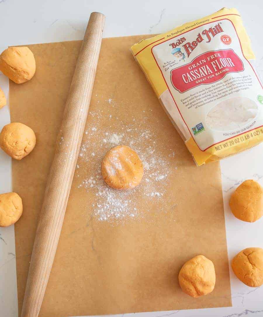 cassava flour tortilla before rolling out