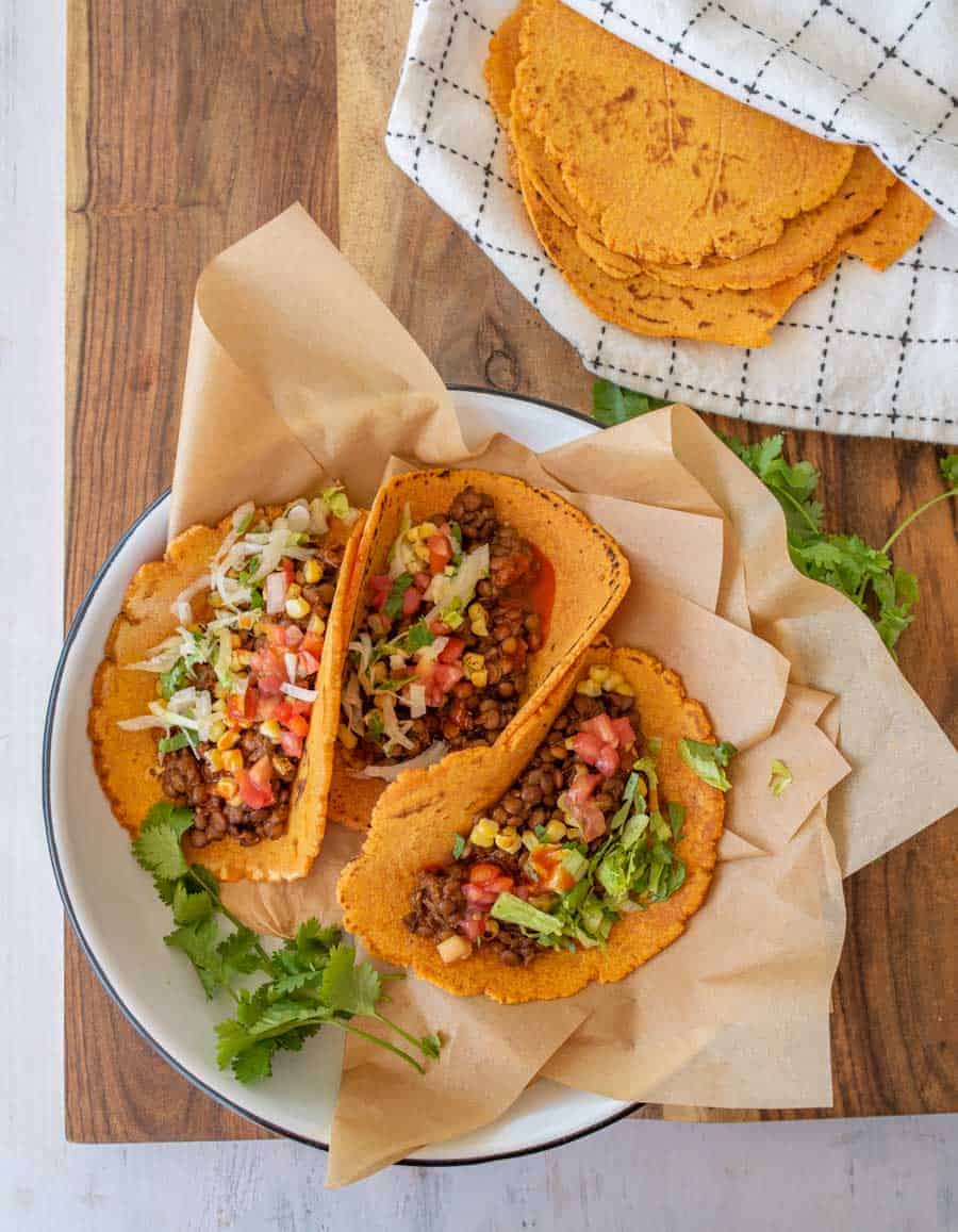 lentil tacos in cassava tortillas