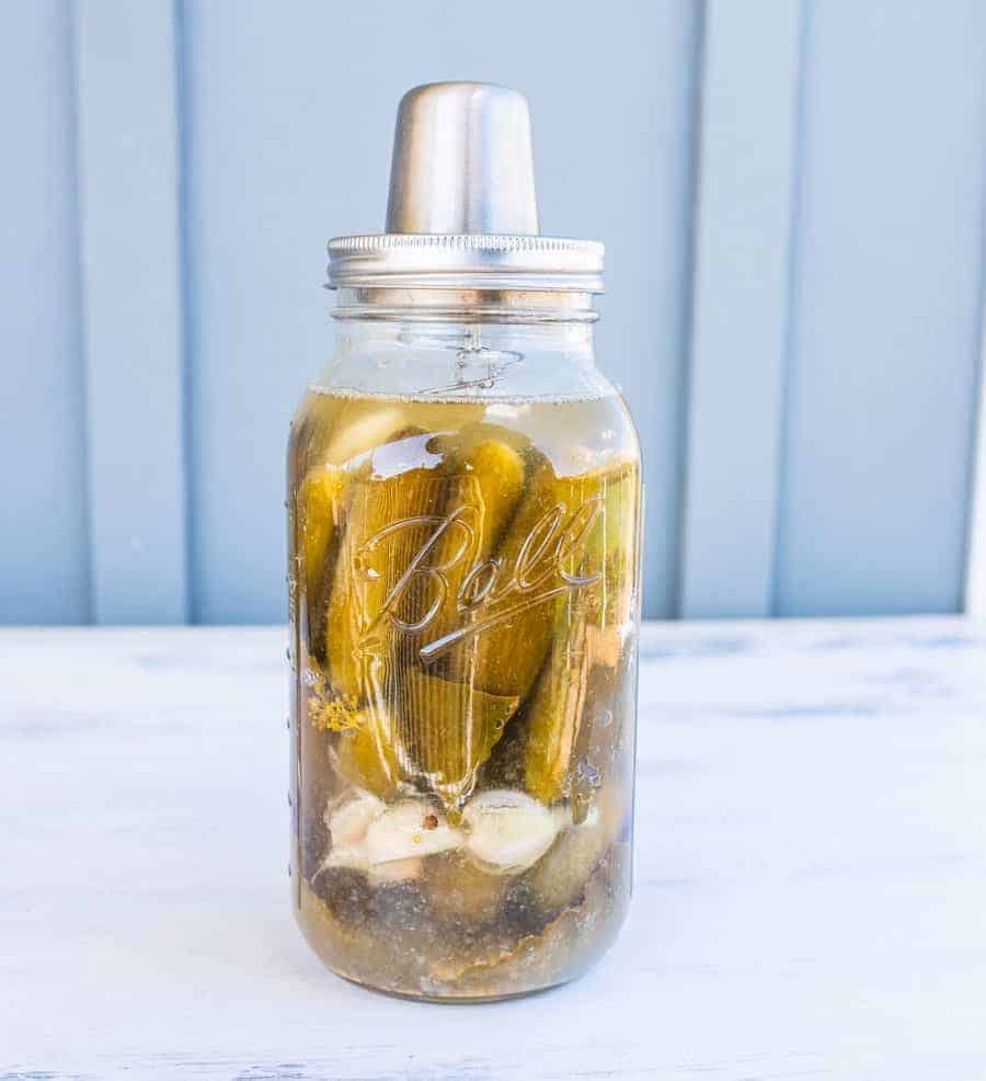 jar of pickles with fermenting cap on