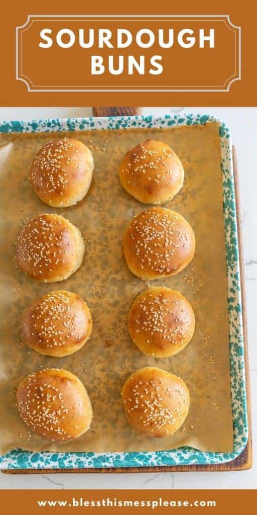 pin with text of sourdough buns recipe