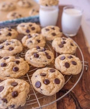 chocolate chip cookies on cooling rack