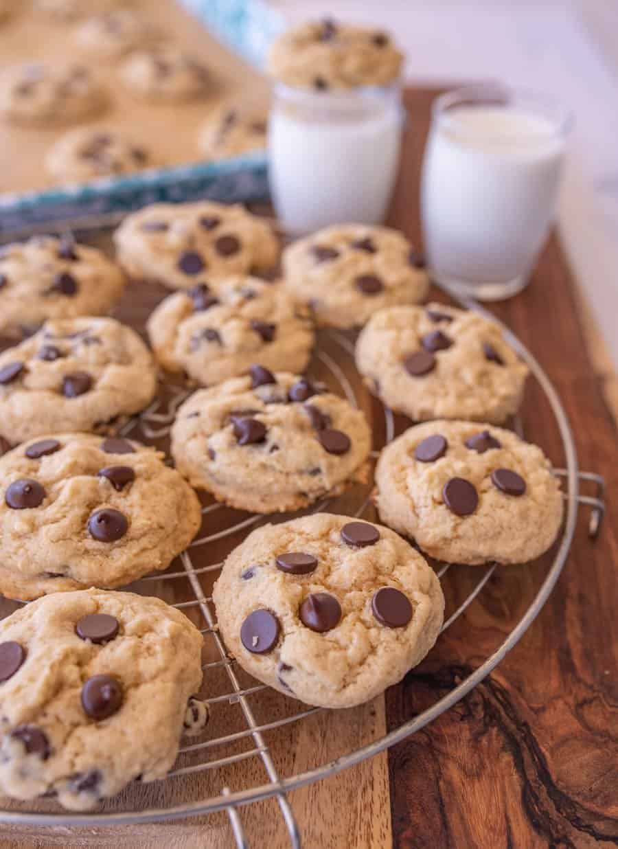 chocolate chip cookies on cooling rack