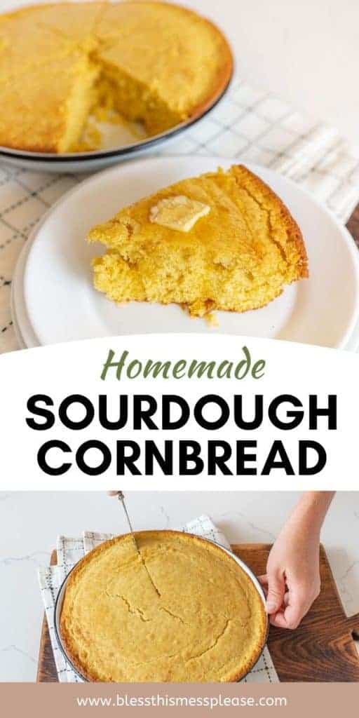 sourdough cornbread pinterest pin with text