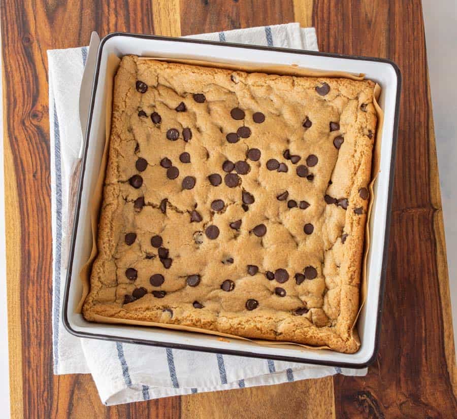 baked cookie bars in pan