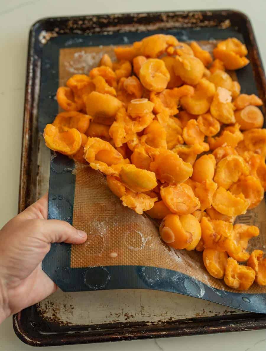 removing frozen apricots from baking sheet