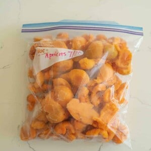 frozen apricots in a freezer bag