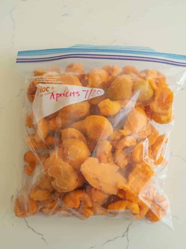 frozen apricots in a freezer bag