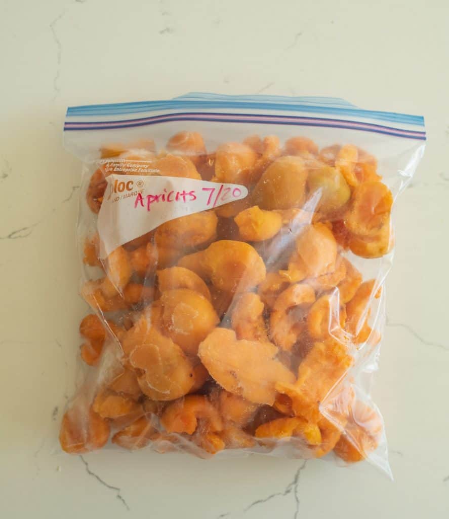 frozen apricots in a freezer bag