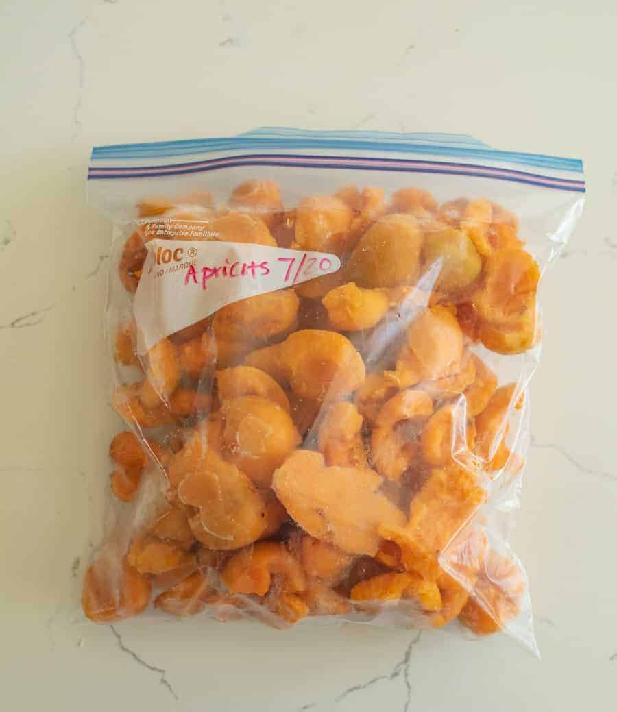 frozen apricots in a freezer bag