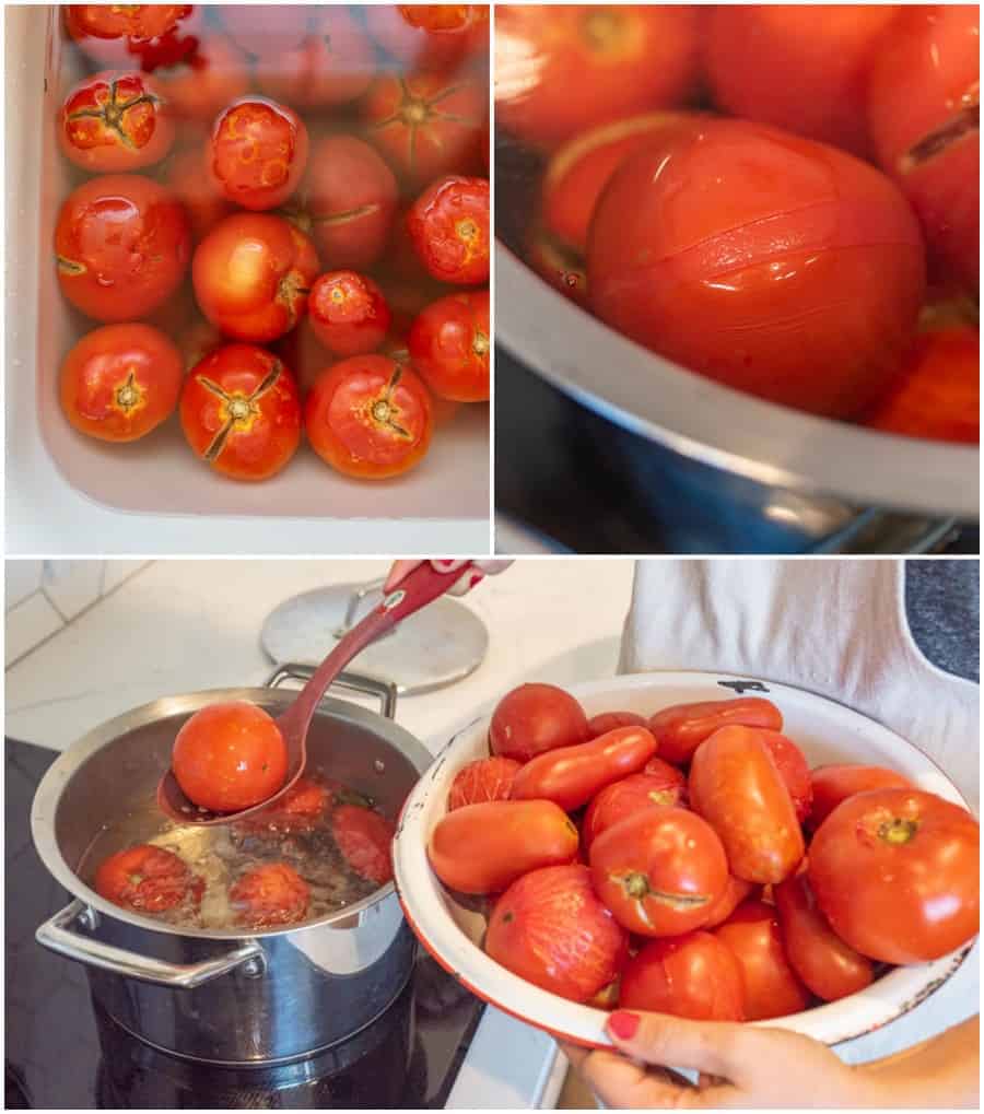 washing and blanching tomatoes