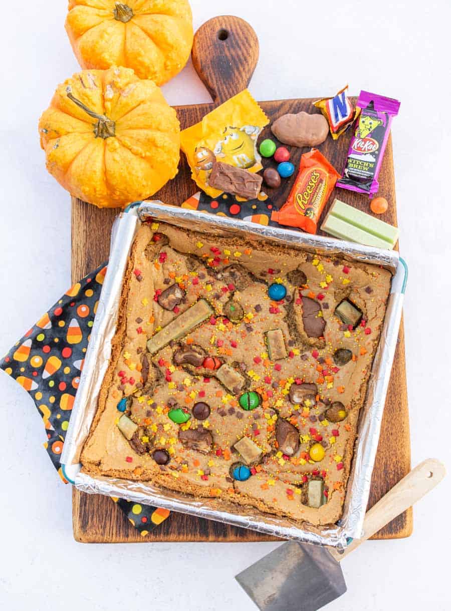 cookie bars in the pan