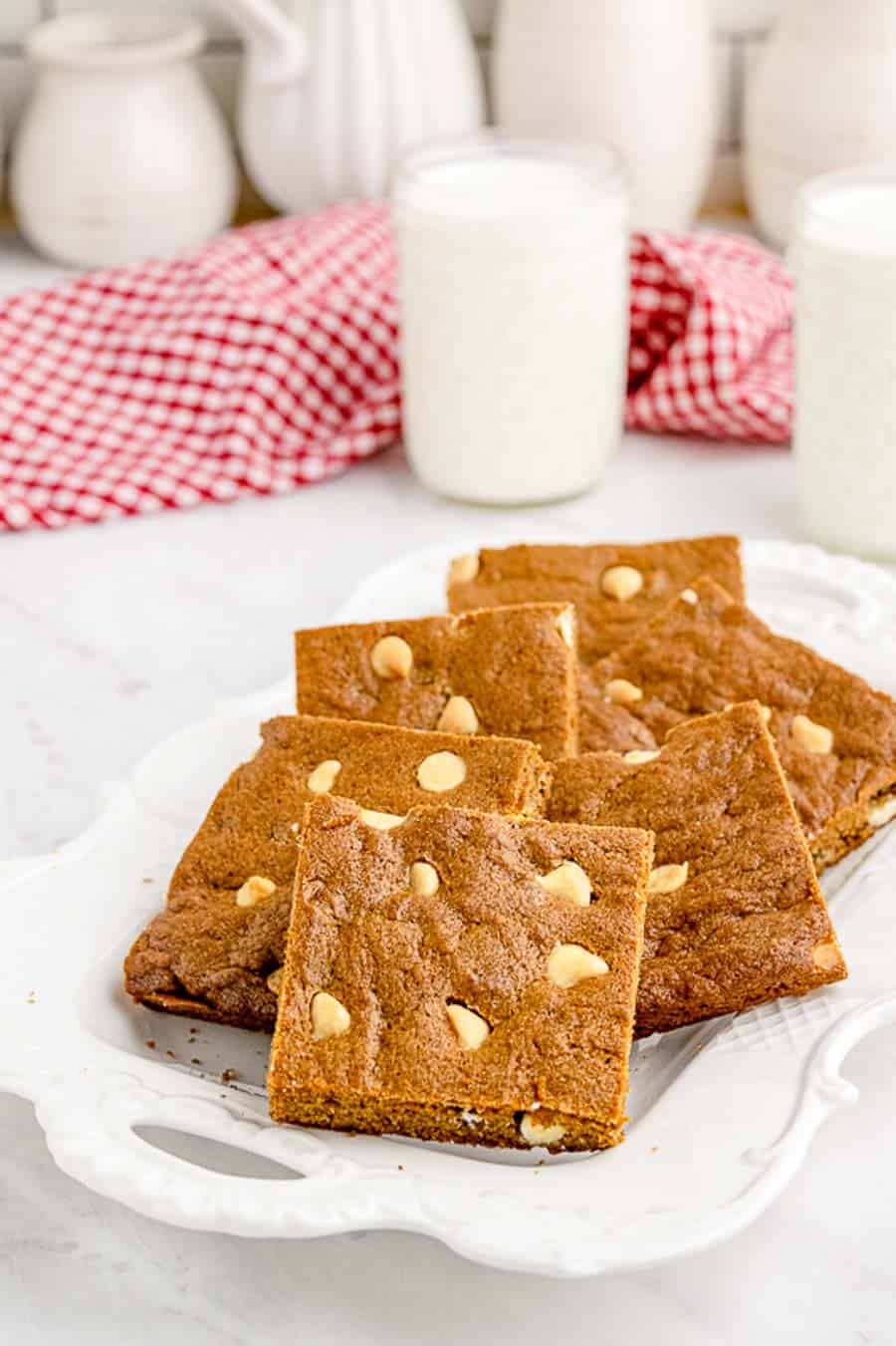 side few of stack of blondies