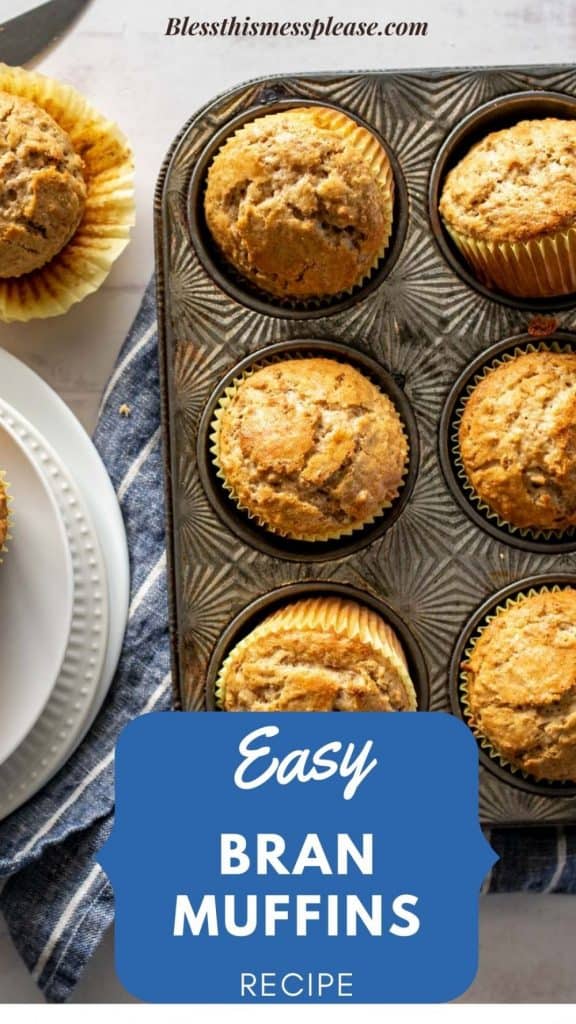 Top view of bran muffins in a muffin tin