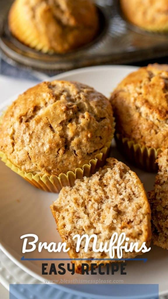 whole and sliced bran muffins on a plate